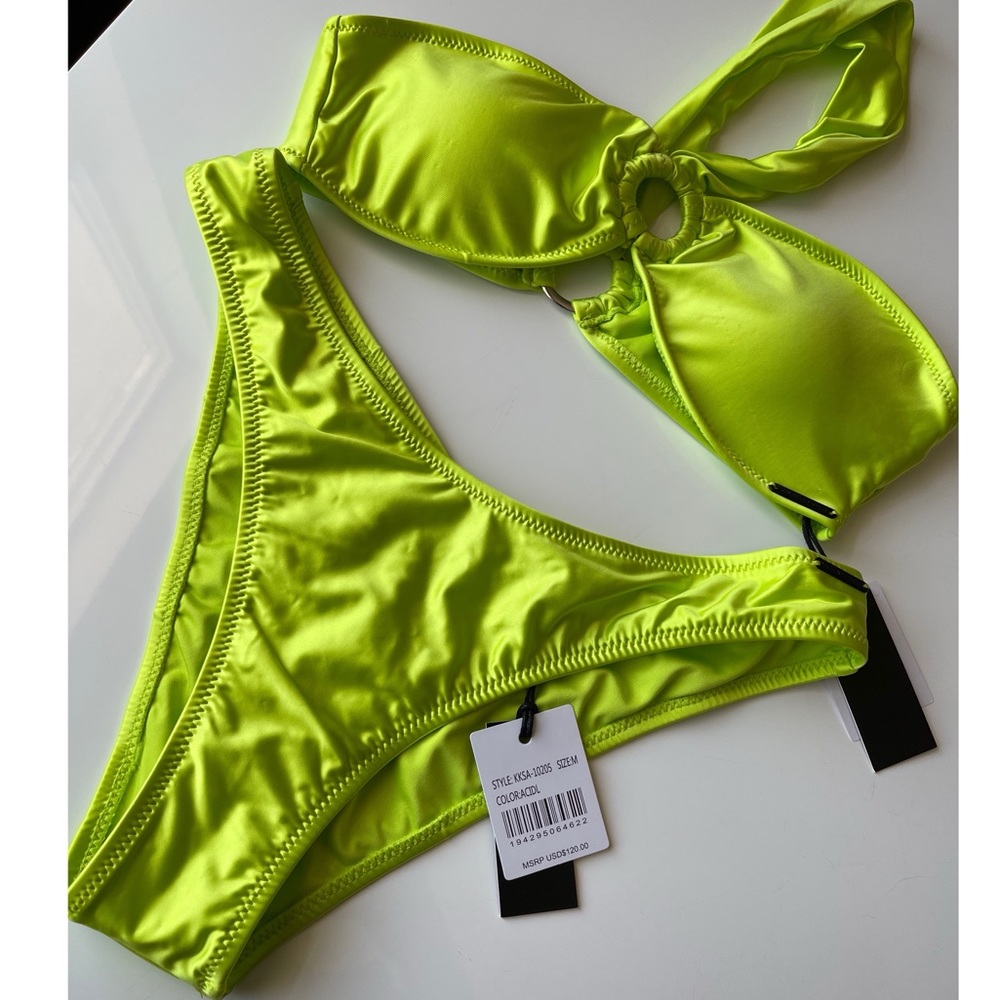 Kendall + Kylie Neon green Asymmetrical bikini set